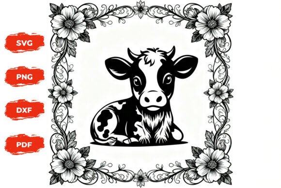 Cute Cow Floral Frame SVG Cut File Review
