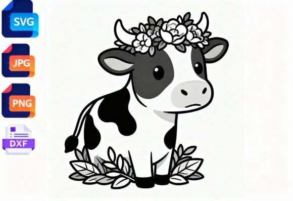 Cute Cow Floral Wreath SVG PNG DXF Files Review