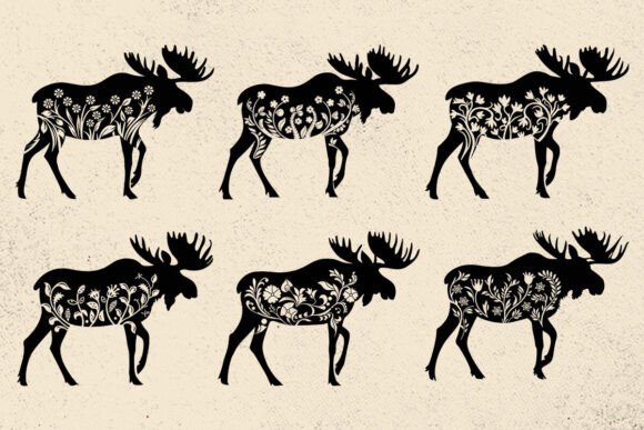 Floral Moose SVG, Woodland Moose Bundle