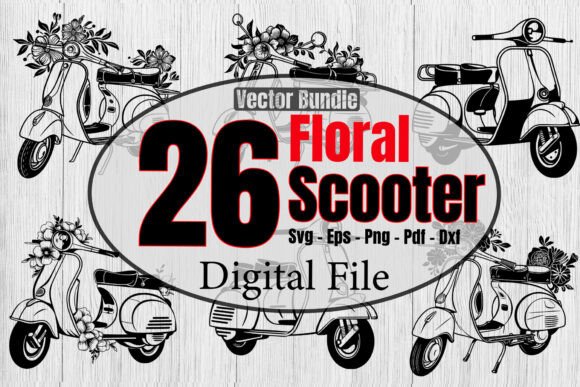 Floral Scooter Svg Bundle,Motor Bike Svg