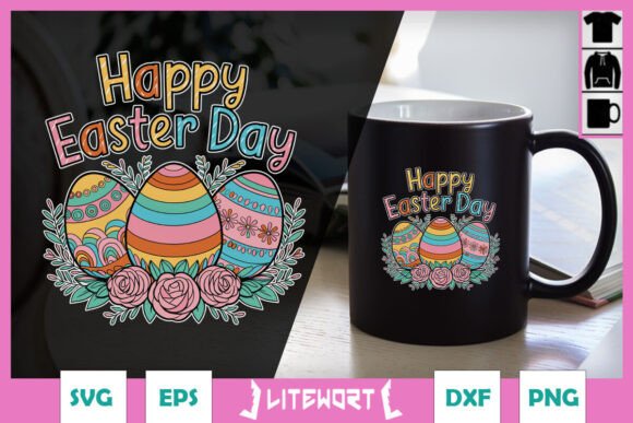 Happy Easter Day Eggs Floral Bunny SVG
