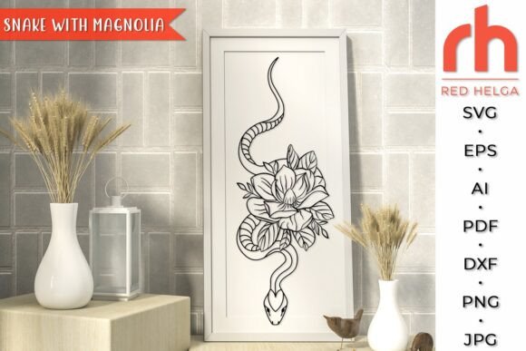 Snake with Magnolia SVG, Floral Animal Review