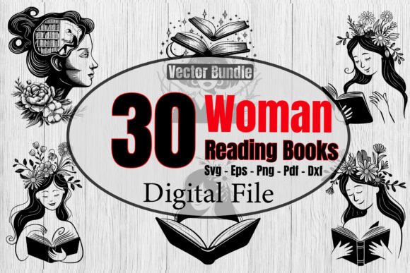 Woman Reading Books Svg Bundle, Floral Review